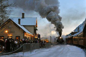 Polar Express arrives at the station Durango Polar Express arrives at the station Durango