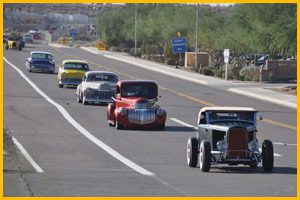 Classic cars cruising.
