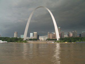 P1018182_StLouisArch_144 The St. Louis Arch in a thunderstorn. Photograph by Teresa Scott.