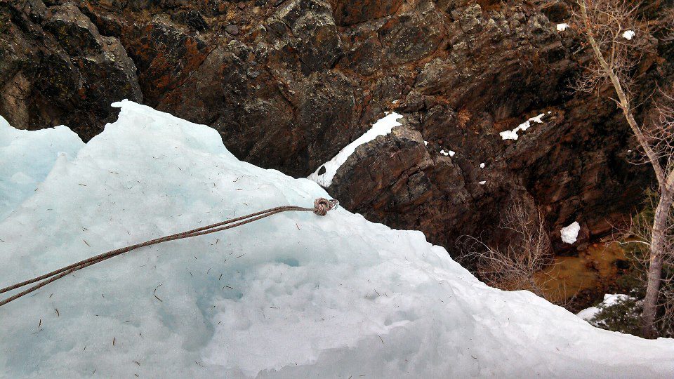 over the cliff at Ouray Ice Park over the cliff at Ouray Ice Park