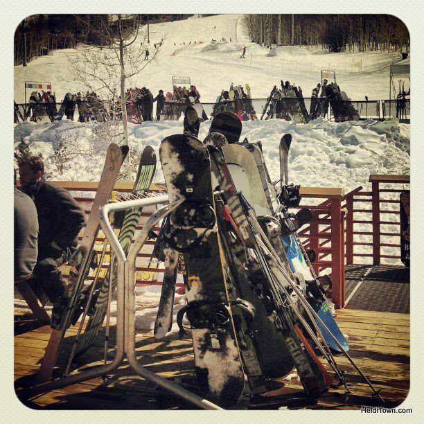 skis and snowboards collect at Powderhorn Mountain Resort. HeidiTown.com skis and snowboards collect at Powderhorn Mountain Resort. HeidiTown.com
