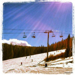 the sun shining down on Breckenridge Ski Resort. Blue bird day from Beaver Run Resort. Ullr Fest 21014. HeidiTown.com