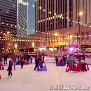 Ice skaters at Skyline Park in downtown Denver, Colorado.