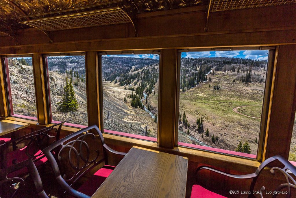 The dining car aboard the Cumbres & Toltec Scenic Railroad. HeidiTown.com, photo by Alanna Brake