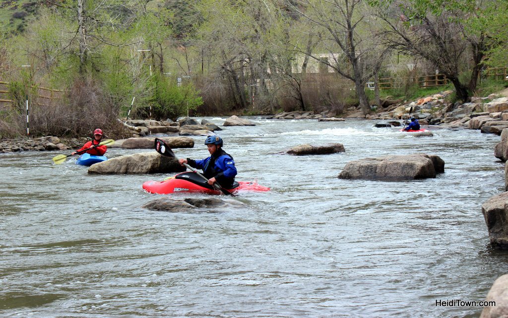 Kayakers on clear creek in Golden, Colorado. Charming towns along the USA Pro Challenge, 2015. HeidiTown.com