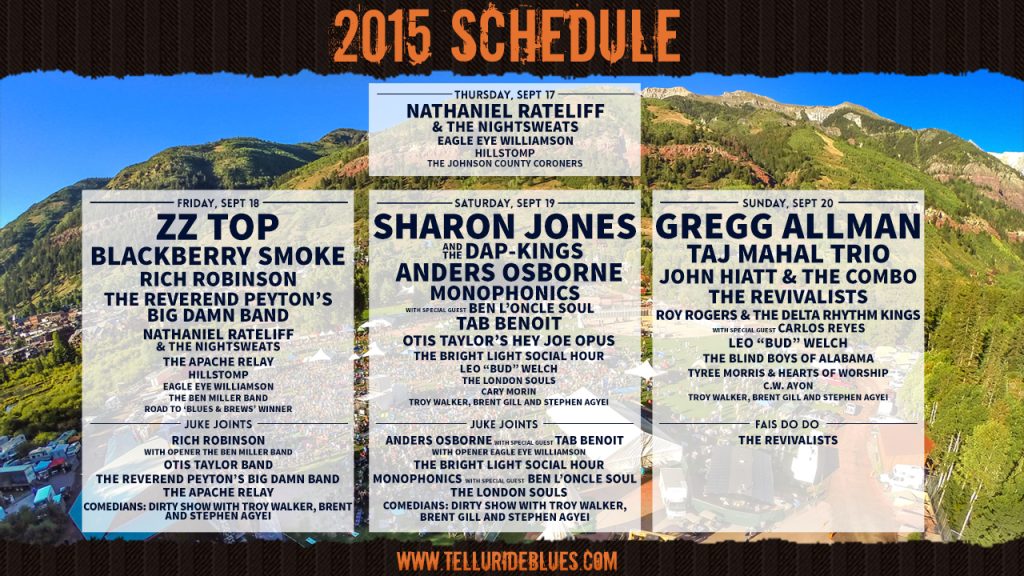 Telluride Blues & Brews Schedule