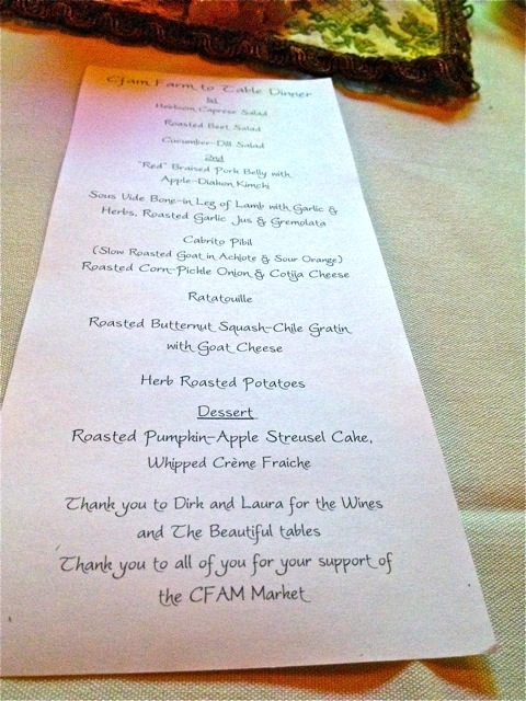 Colorado Farm & Art Market Harvest Dinner menu