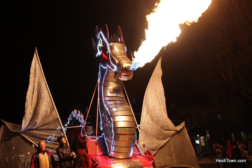 Telluride Fire Festival fire breathing dragon. HeidiTown.com