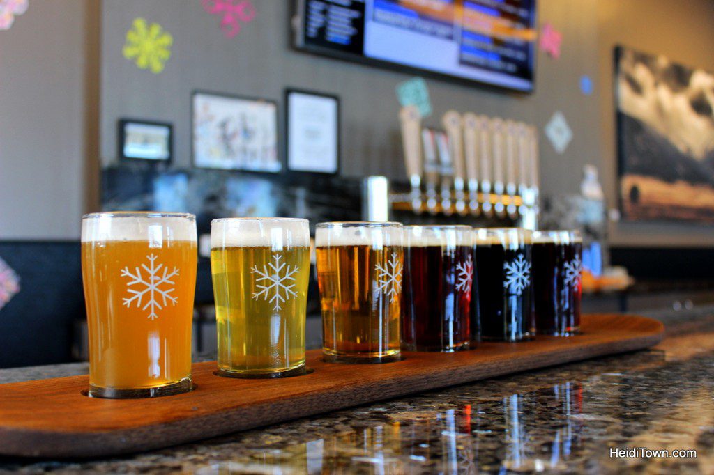 A taster flight at Snowbank Brewery in Fort Collins, Colorado. HeidiTown.com