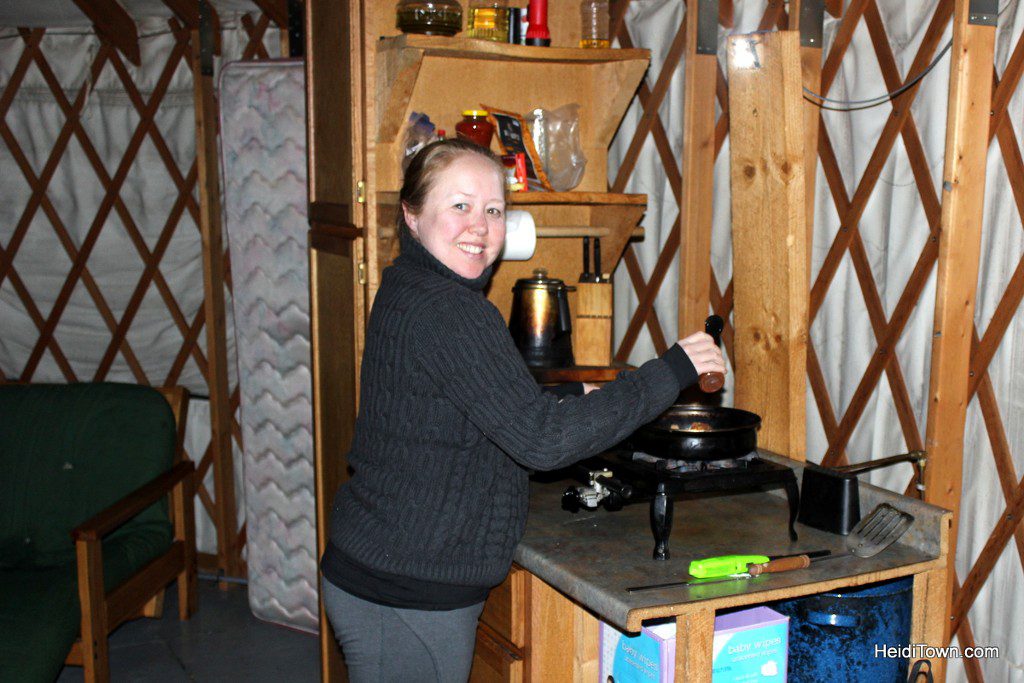 The Yurt life is the life for me. cooking dinner in the yurt. HeidiTown.com