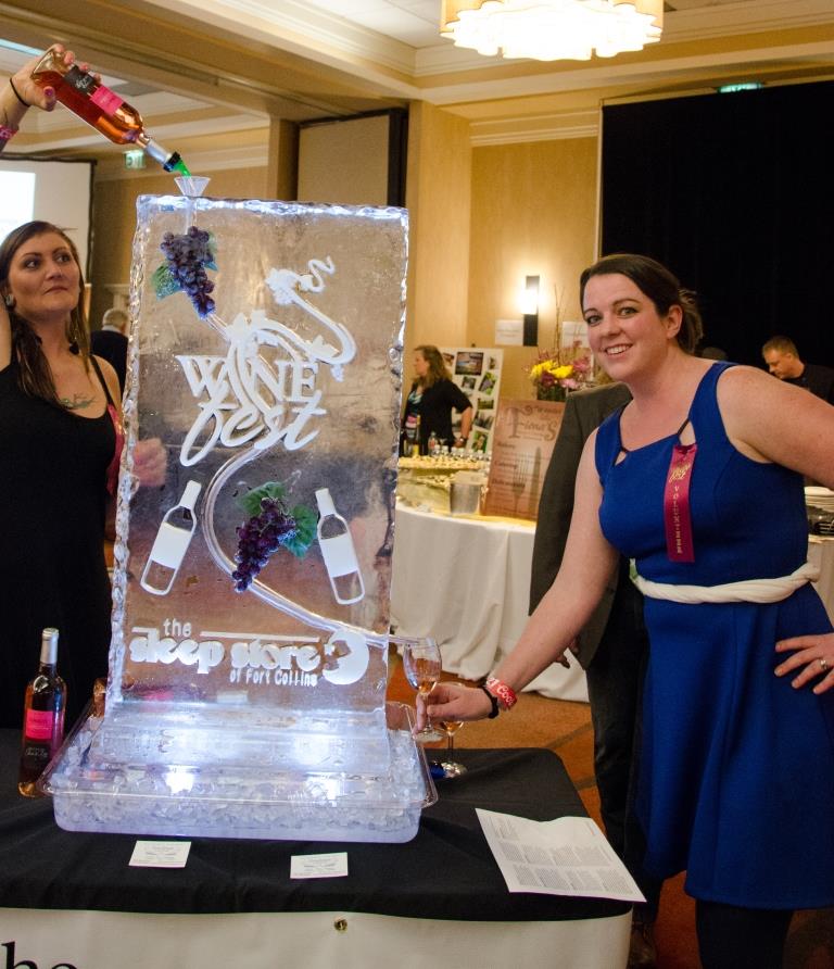 wine luge ice sculpture at Wine Fest in Fort Collins, Colorado. HeidiTown.com