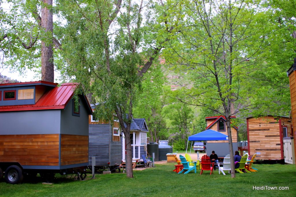 A stay at Colorado's only tiny home hotel. outside shot. HeidiTown.com