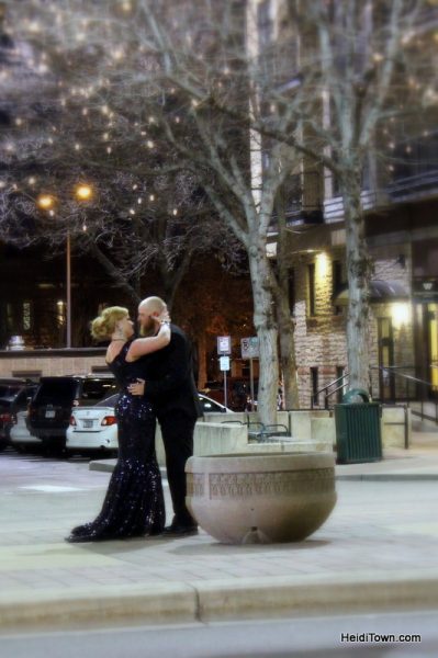 Fort Collins for Christmas, random couple kissing downtown