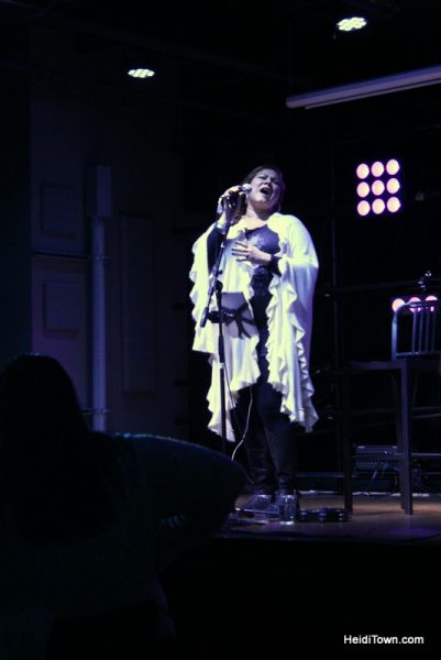 Fort Collins for Christmas. Jennifer Lauren of Soul Revival on stage at Downtown Artery.