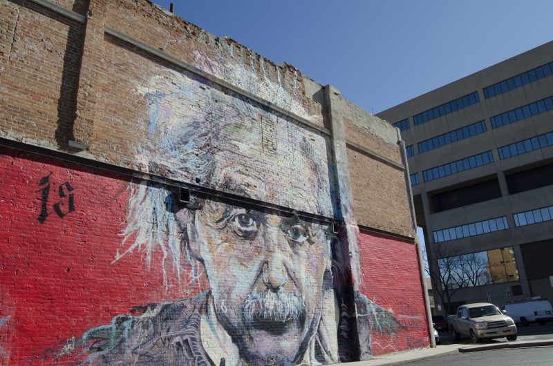The Mayor Goes Shopping in Downtown Greeley. Einstein in mural. Courtesy of Visit Greeley