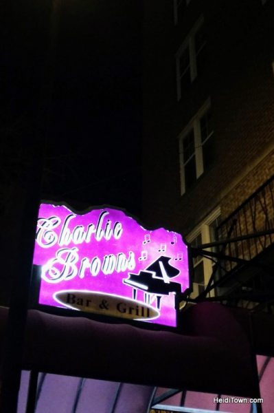 A Holiday Date Night in Denver With a Stay at Le Méridien. Charlie Brown's Bar & Grill sign. HeidiTown.com