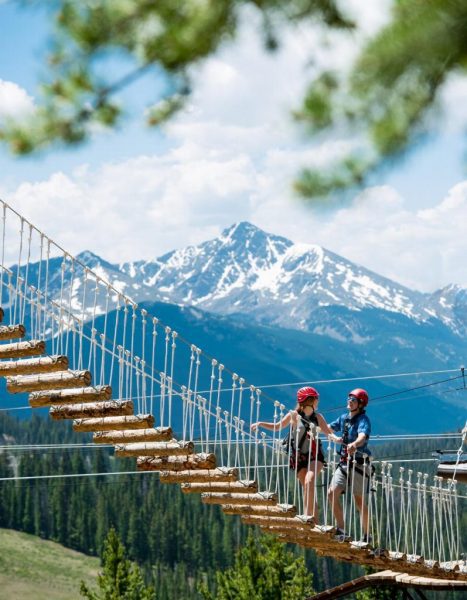 A group of friends enjoys the brand new Epic Discovery canopy tour at Vail.